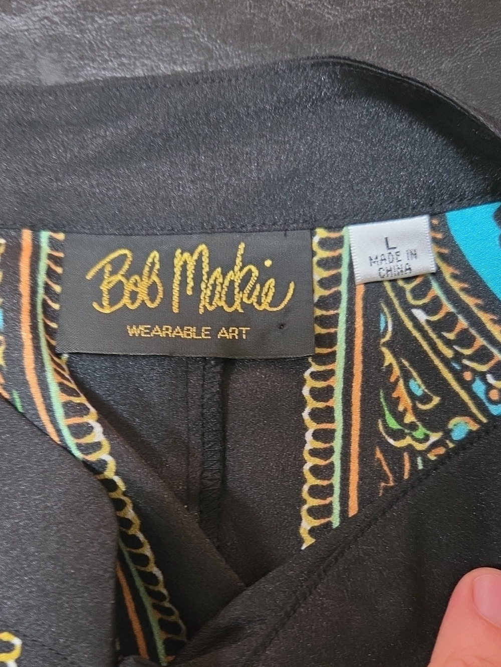 Vintage Bob Mackie Wearable Art Turquoise Paisley Tunic Button Front Top Size L - Picture 4 of 8